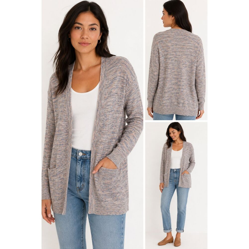 Madewell Marled Womens S Open Cardigan Sweater Gray Pink Knit Pockets Boho T3